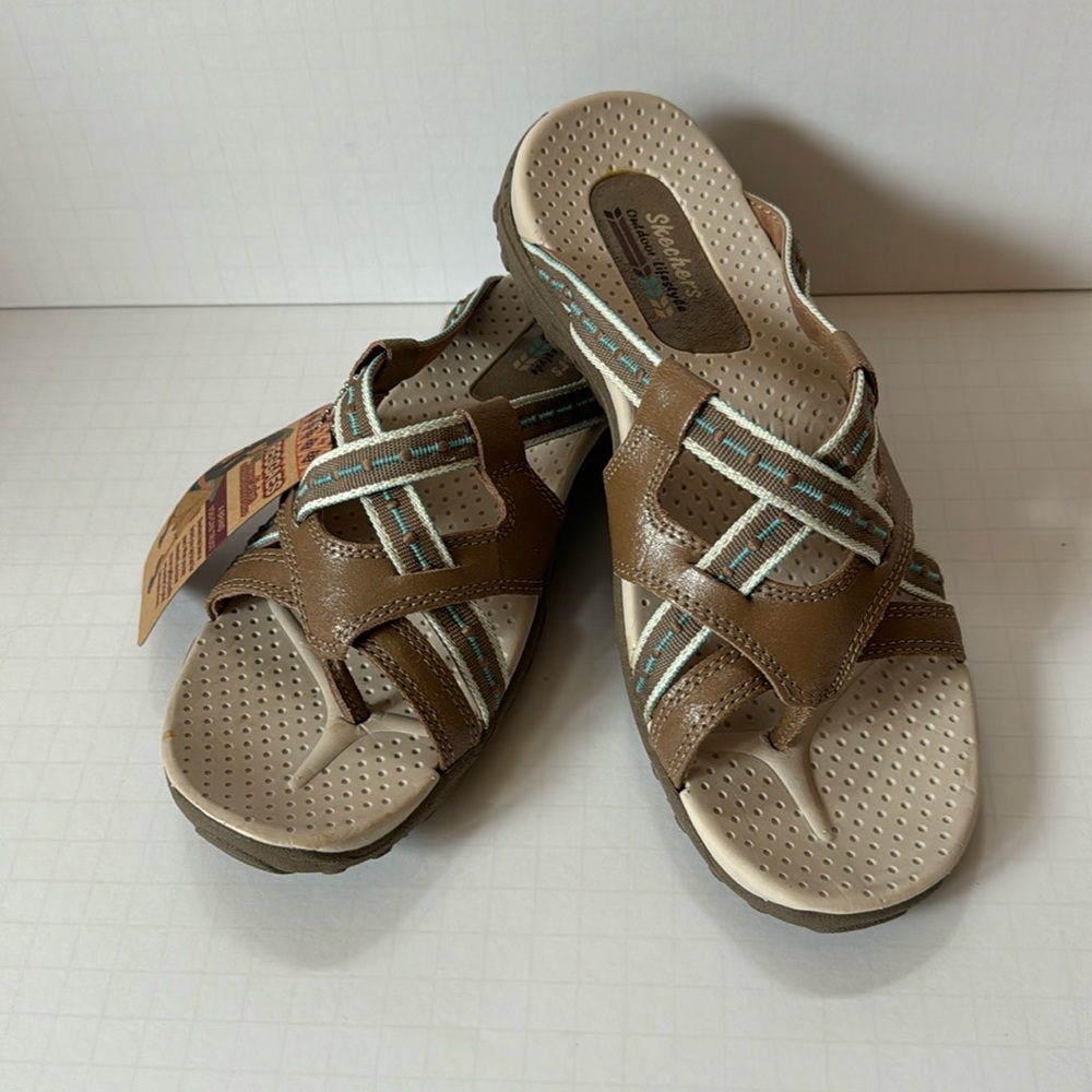 Skechers Reggae Sandals Thong Beige & Turquoise